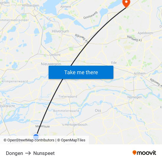 Dongen to Nunspeet map
