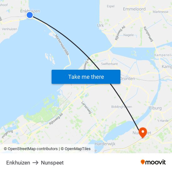 Enkhuizen to Nunspeet map