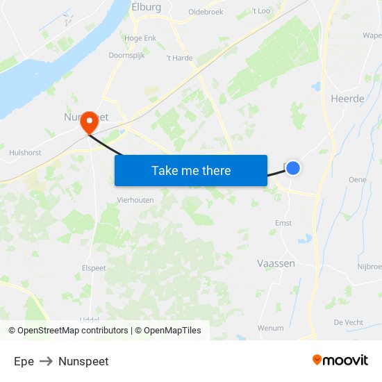 Epe to Nunspeet map