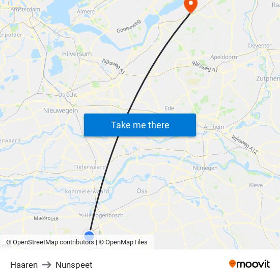 Haaren to Nunspeet map