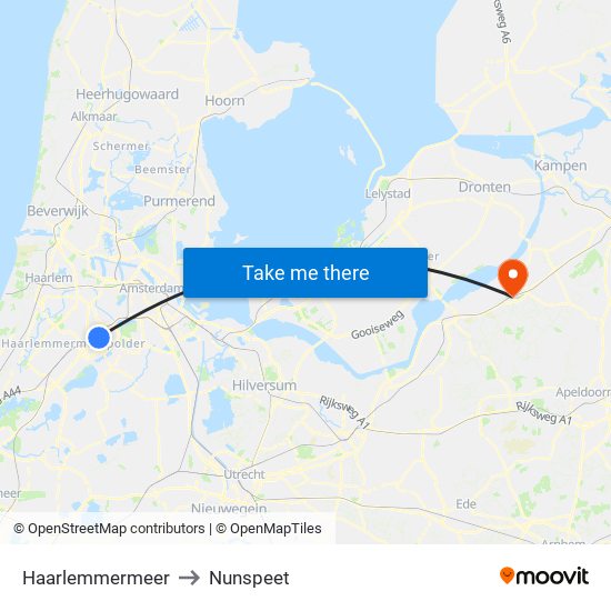 Haarlemmermeer to Nunspeet map