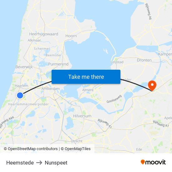 Heemstede to Nunspeet map