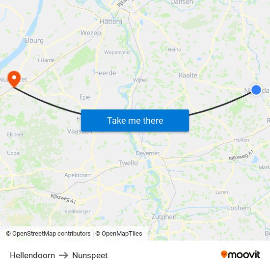 Hellendoorn to Nunspeet map