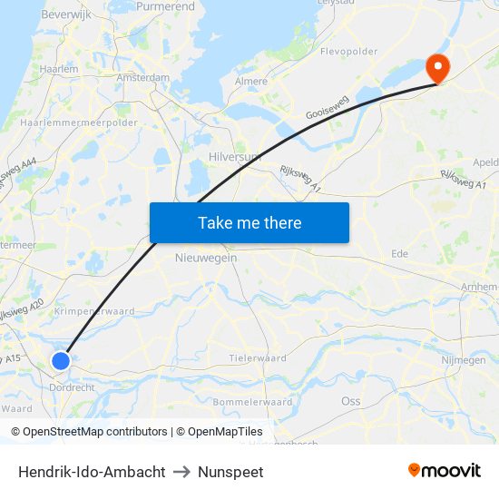 Hendrik-Ido-Ambacht to Nunspeet map