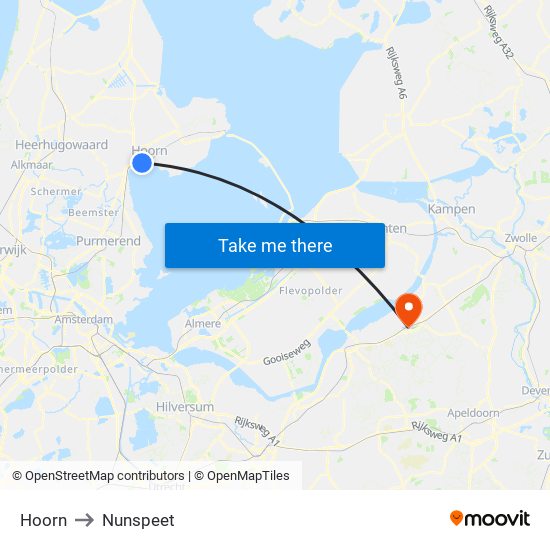 Hoorn to Nunspeet map