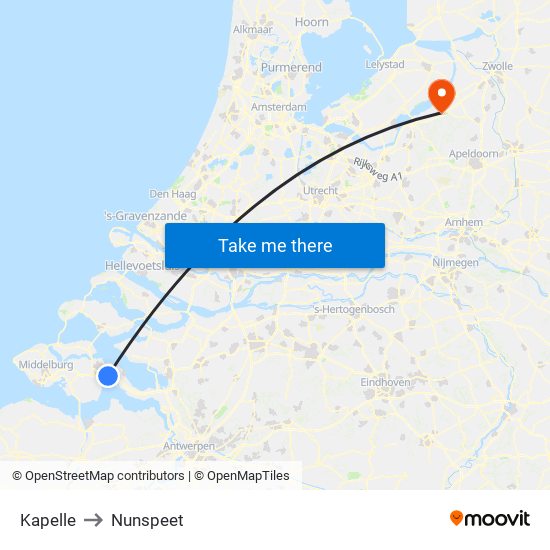 Kapelle to Nunspeet map