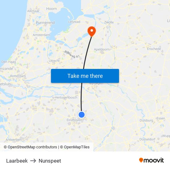 Laarbeek to Nunspeet map