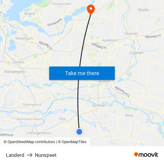 Landerd to Nunspeet map