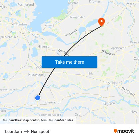 Leerdam to Nunspeet map