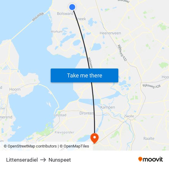 Littenseradiel to Nunspeet map