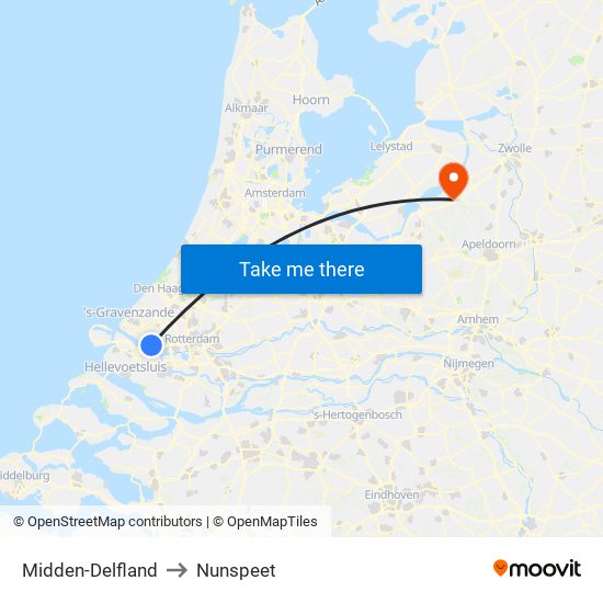 Midden-Delfland to Nunspeet map