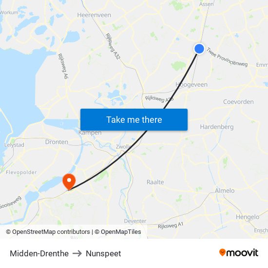 Midden-Drenthe to Nunspeet map