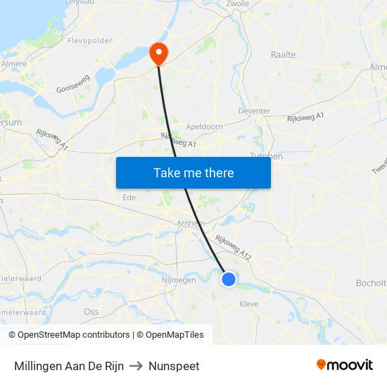 Millingen Aan De Rijn to Nunspeet map