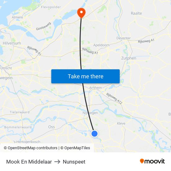 Mook En Middelaar to Nunspeet map