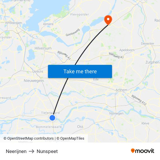 Neerijnen to Nunspeet map