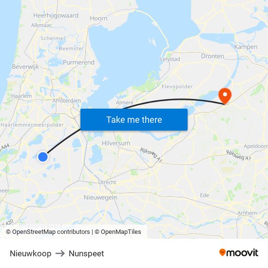 Nieuwkoop to Nunspeet map