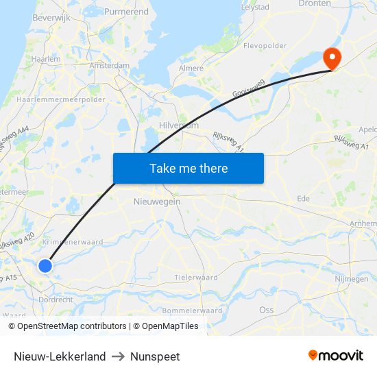 Nieuw-Lekkerland to Nunspeet map