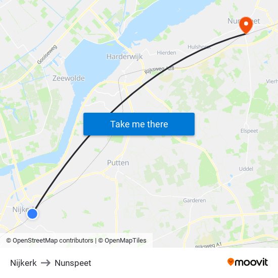 Nijkerk to Nunspeet map