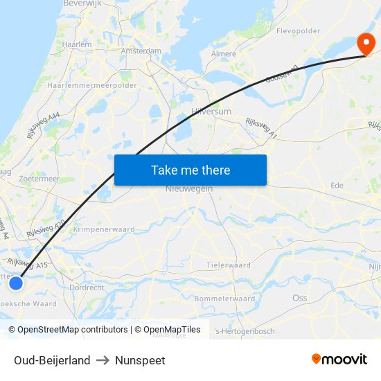 Oud-Beijerland to Nunspeet map