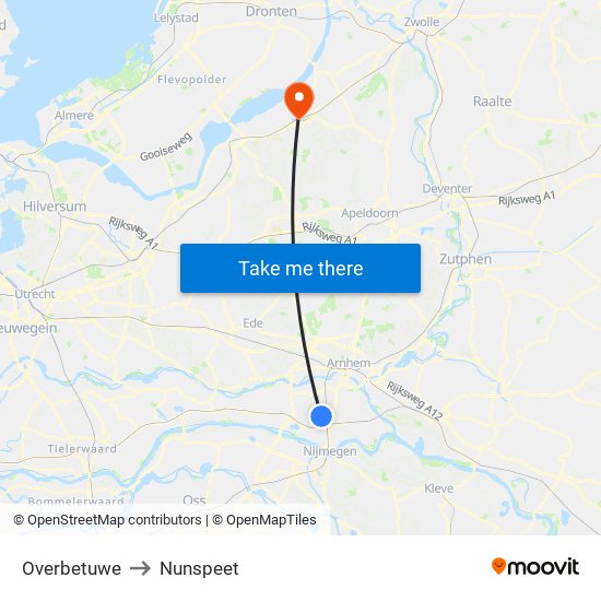Overbetuwe to Nunspeet map