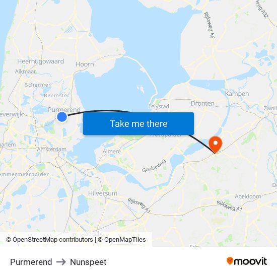 Purmerend to Nunspeet map