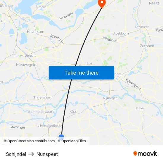 Schijndel to Nunspeet map