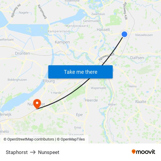 Staphorst to Nunspeet map