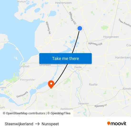 Steenwijkerland to Nunspeet map