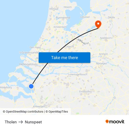 Tholen to Nunspeet map