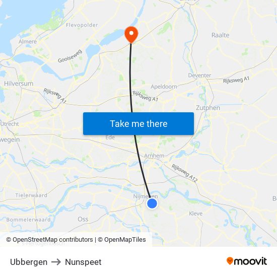 Ubbergen to Nunspeet map