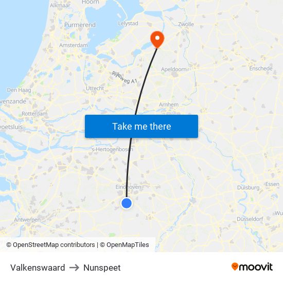 Valkenswaard to Nunspeet map