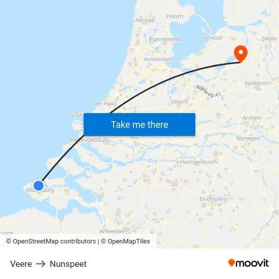 Veere to Nunspeet map