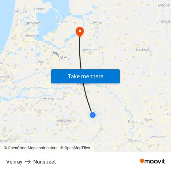 Venray to Nunspeet map