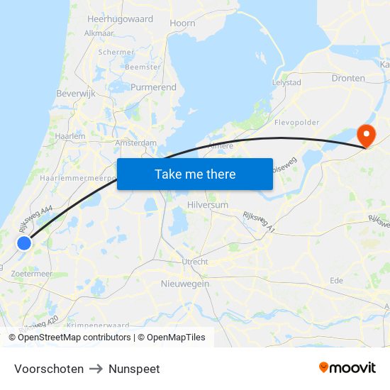 Voorschoten to Nunspeet map