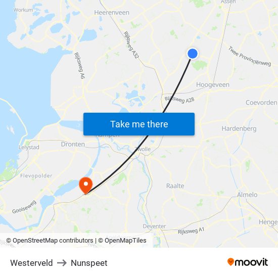 Westerveld to Nunspeet map