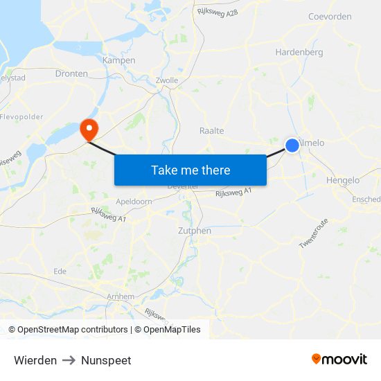 Wierden to Nunspeet map