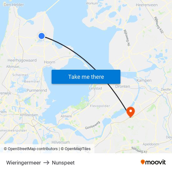 Wieringermeer to Nunspeet map