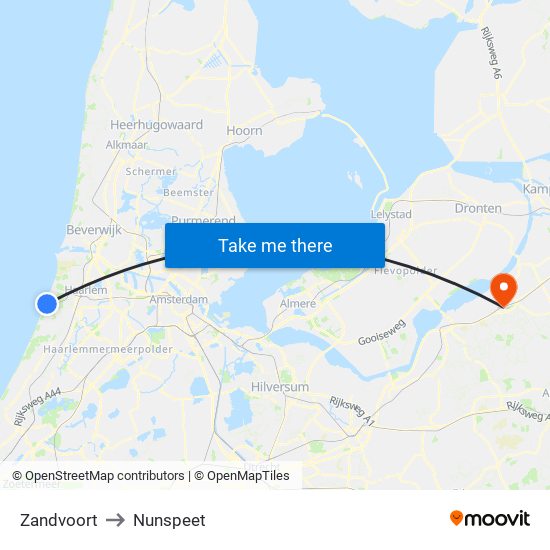 Zandvoort to Nunspeet map