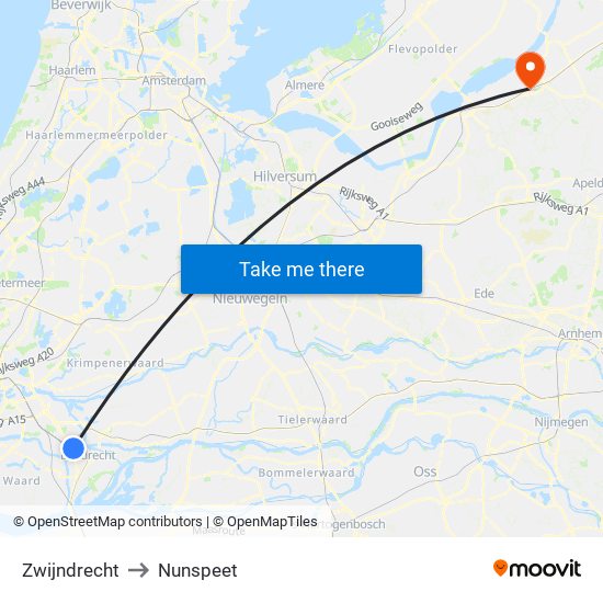 Zwijndrecht to Nunspeet map