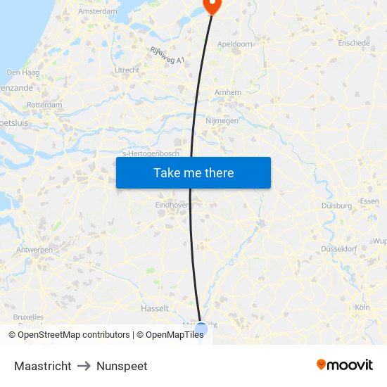 Maastricht to Nunspeet map