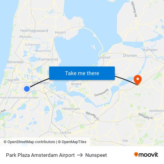 Park Plaza Amsterdam Airport to Nunspeet map