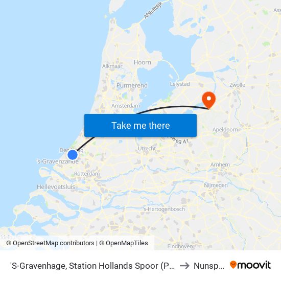 'S-Gravenhage, Station Hollands Spoor (Perron A) to Nunspeet map
