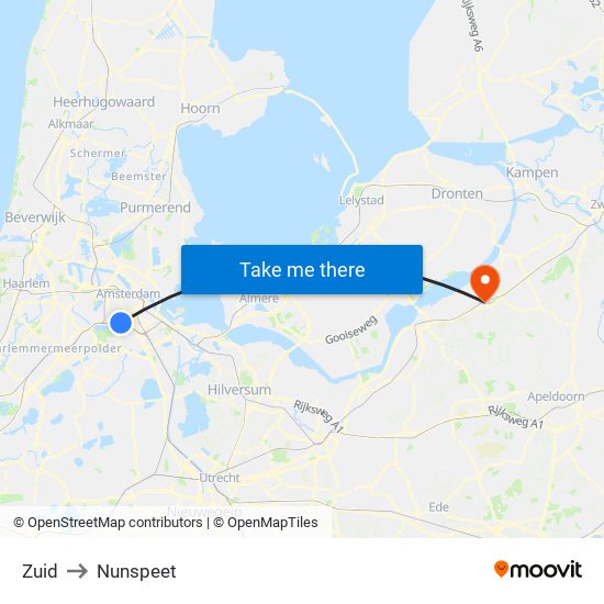 Zuid to Nunspeet map