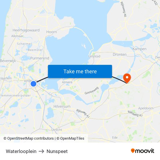 Waterlooplein to Nunspeet map