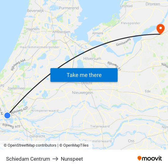 Schiedam Centrum to Nunspeet map