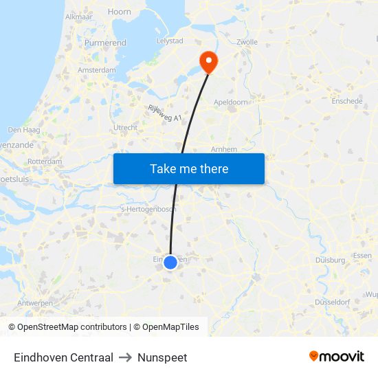 Eindhoven Centraal to Nunspeet map