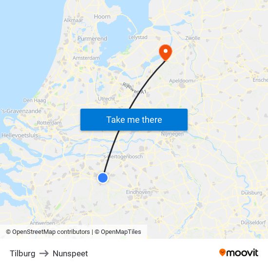 Tilburg to Nunspeet map