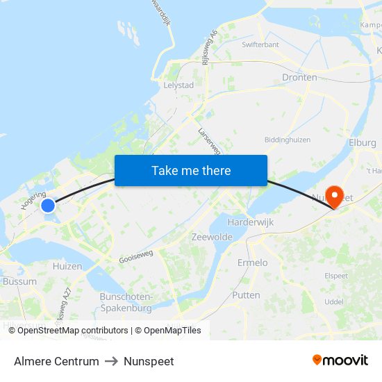Almere Centrum to Nunspeet map