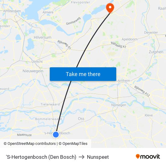 'S-Hertogenbosch (Den Bosch) to Nunspeet map