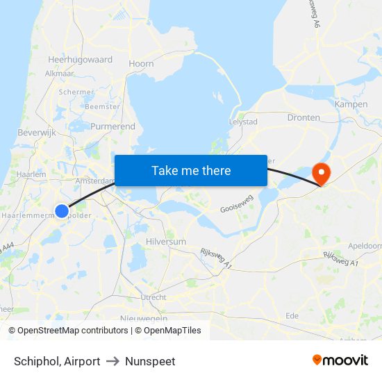 Schiphol, Airport to Nunspeet map